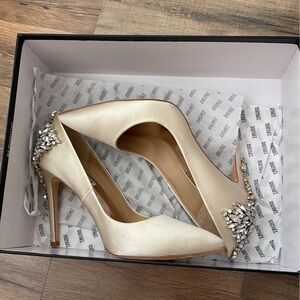 Badgley Mischka Cream Stiletto Heels with Crystal Accents